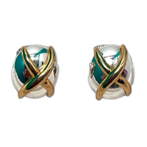 Napier Clip-On Earrings - Silver Toned with Gold Toned Criss Cross Dome 3/4”